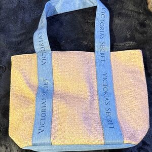 Victoria's Secret Beige straw and Denim Tote